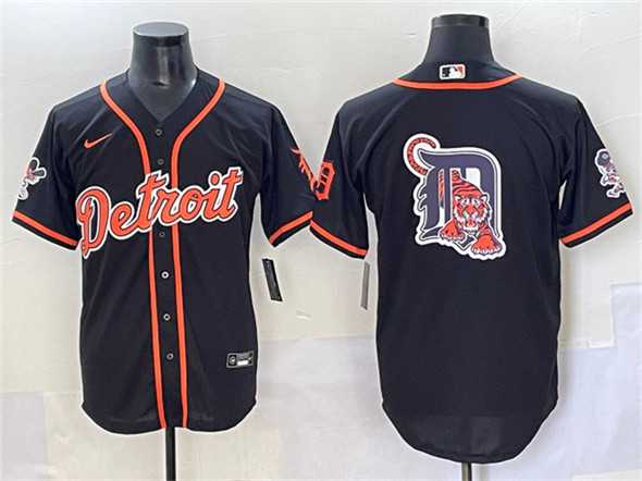Men%27s Detroit Tigers Team Big Logo Black With Patch Cool Base Stitched Jersey->detroit tigers->MLB Jersey